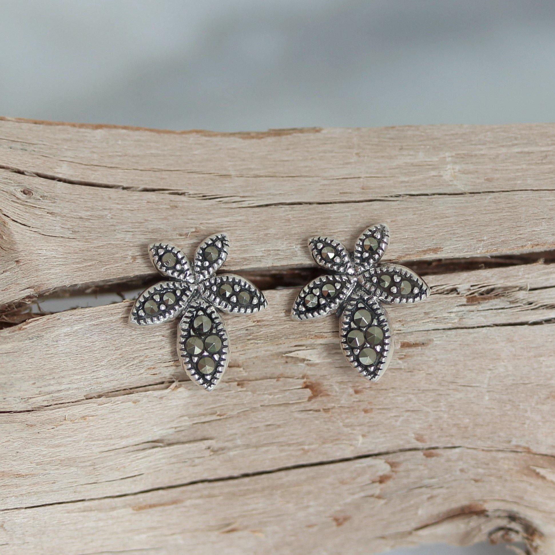 Sterling Silver Vintage Style Marcasite Stud Earring - STERLING SILVER DESIGNS