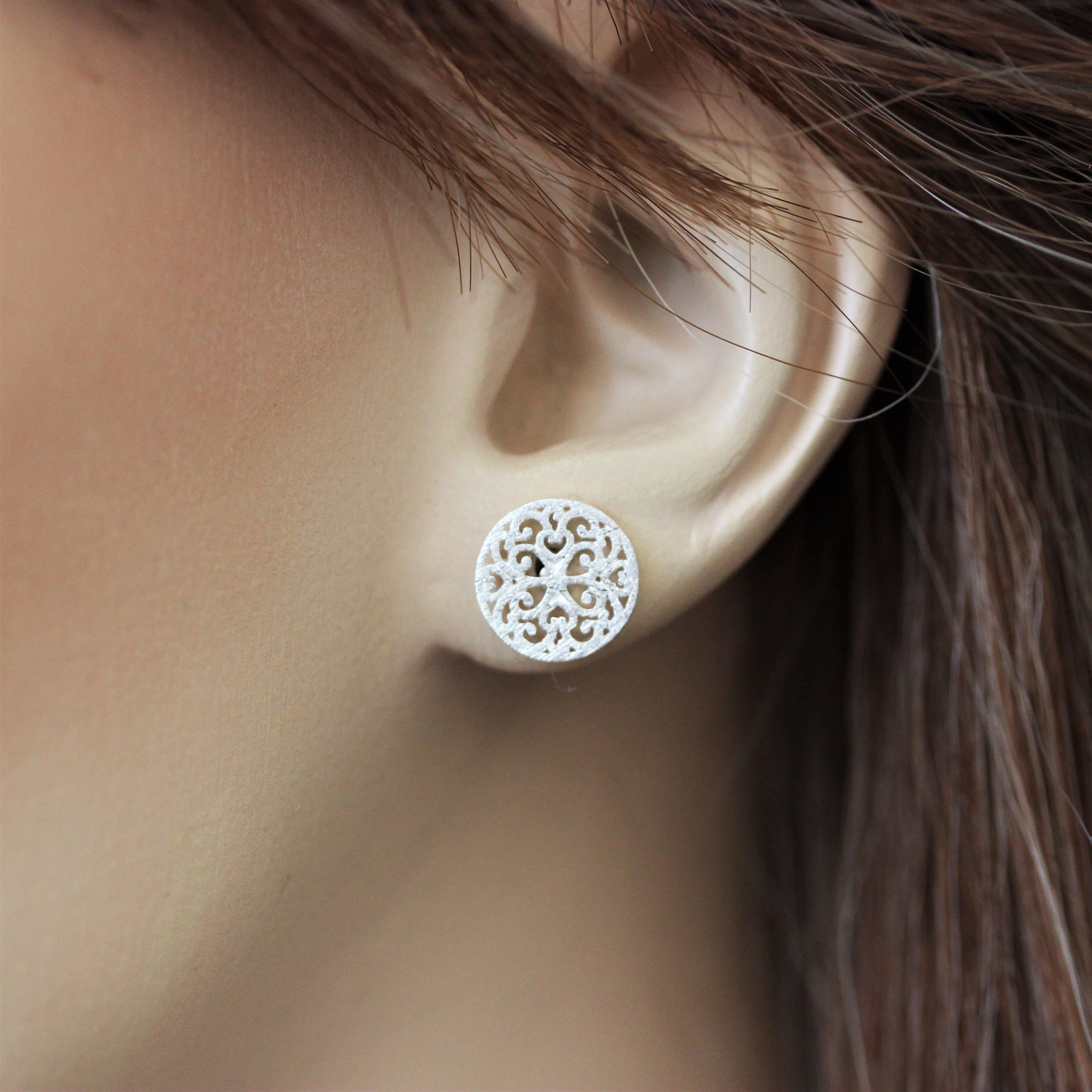 Sterling Silver 10mm Round Filigree Matte Finish Stud Earrings - STERLING SILVER DESIGNS