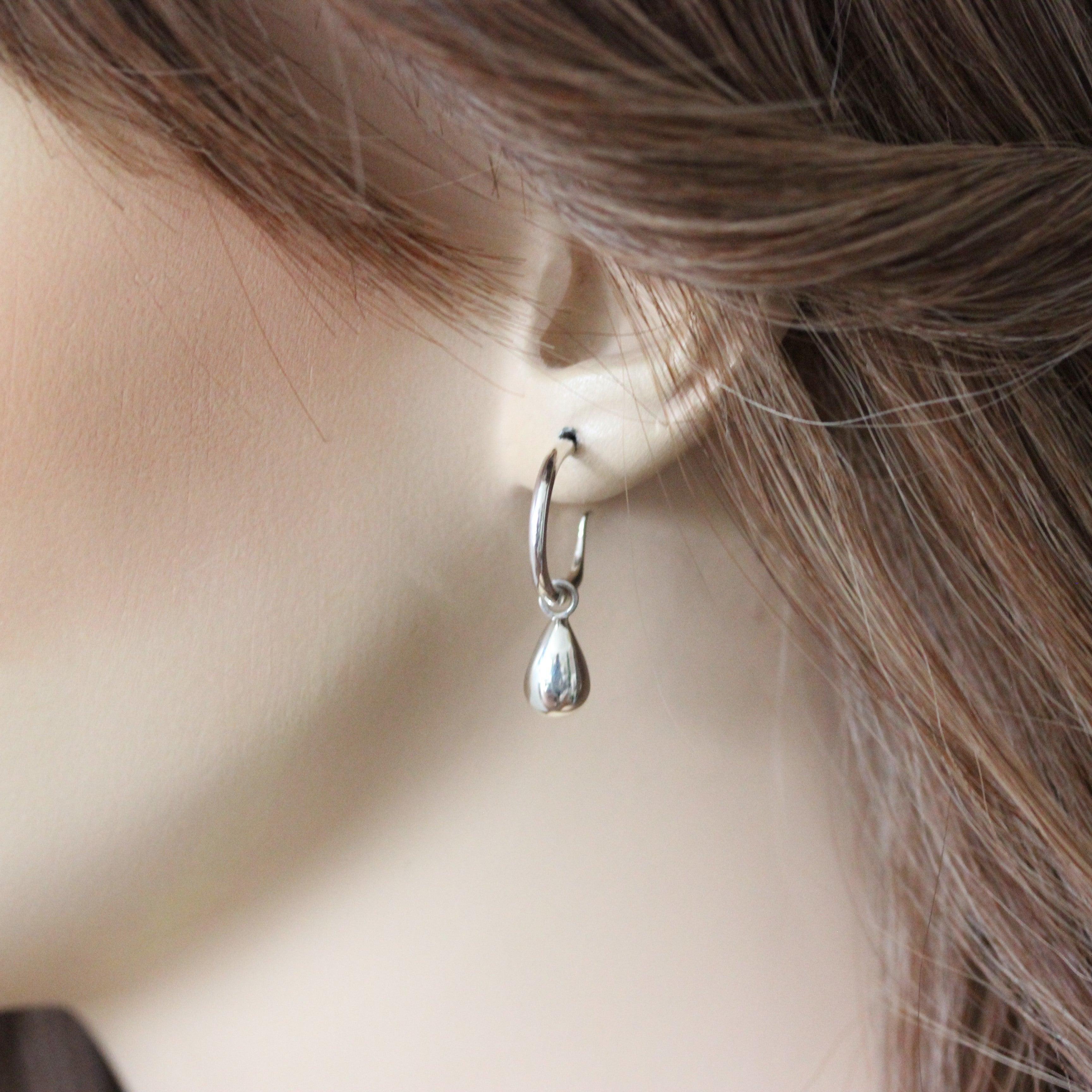 Sterling Silver Small Open Hoop & Teardrop Charm Drop Earrings - STERLING SILVER DESIGNS