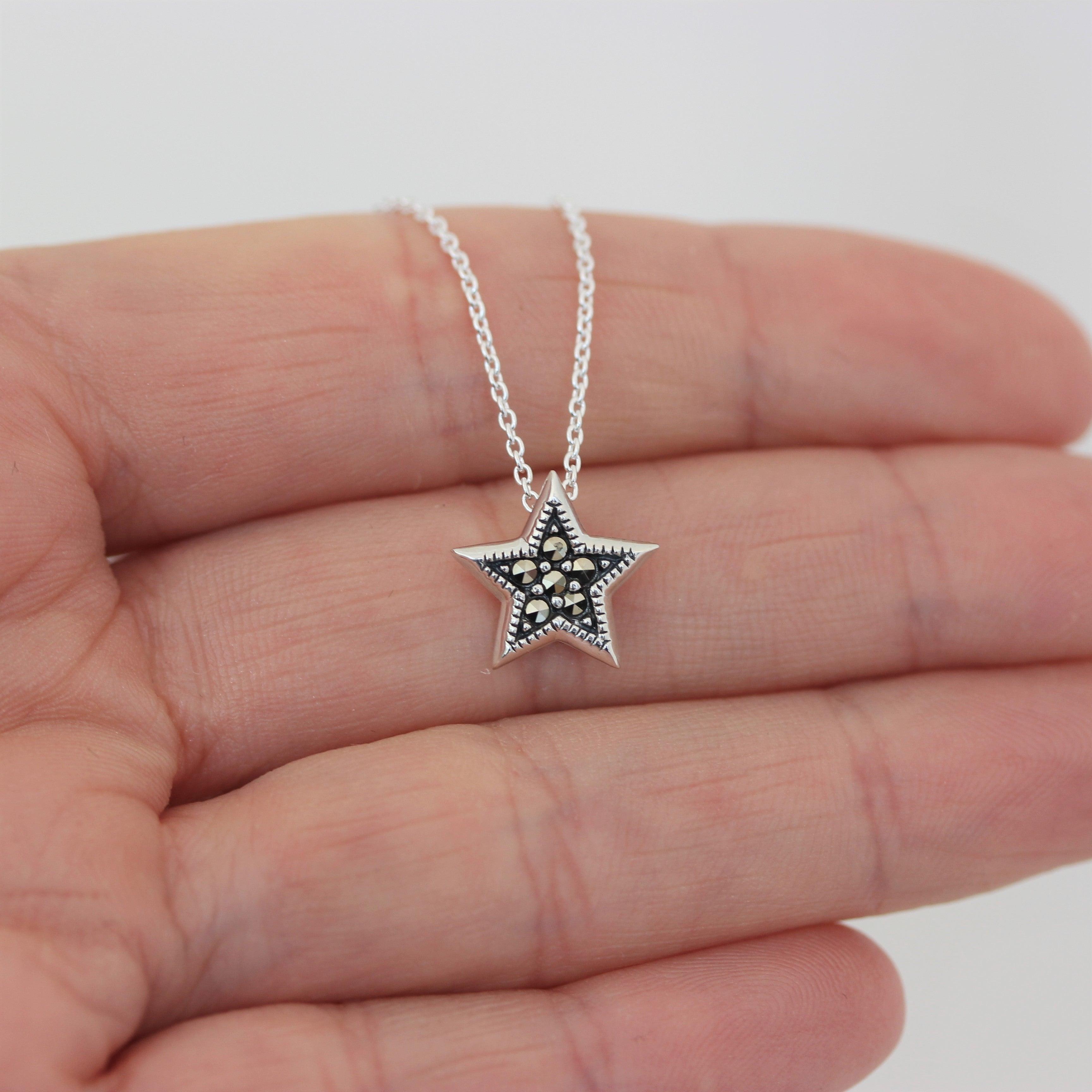 Sterling Silver Marcasite 12mm Star Pendant & 40cm Necklace - STERLING SILVER DESIGNS