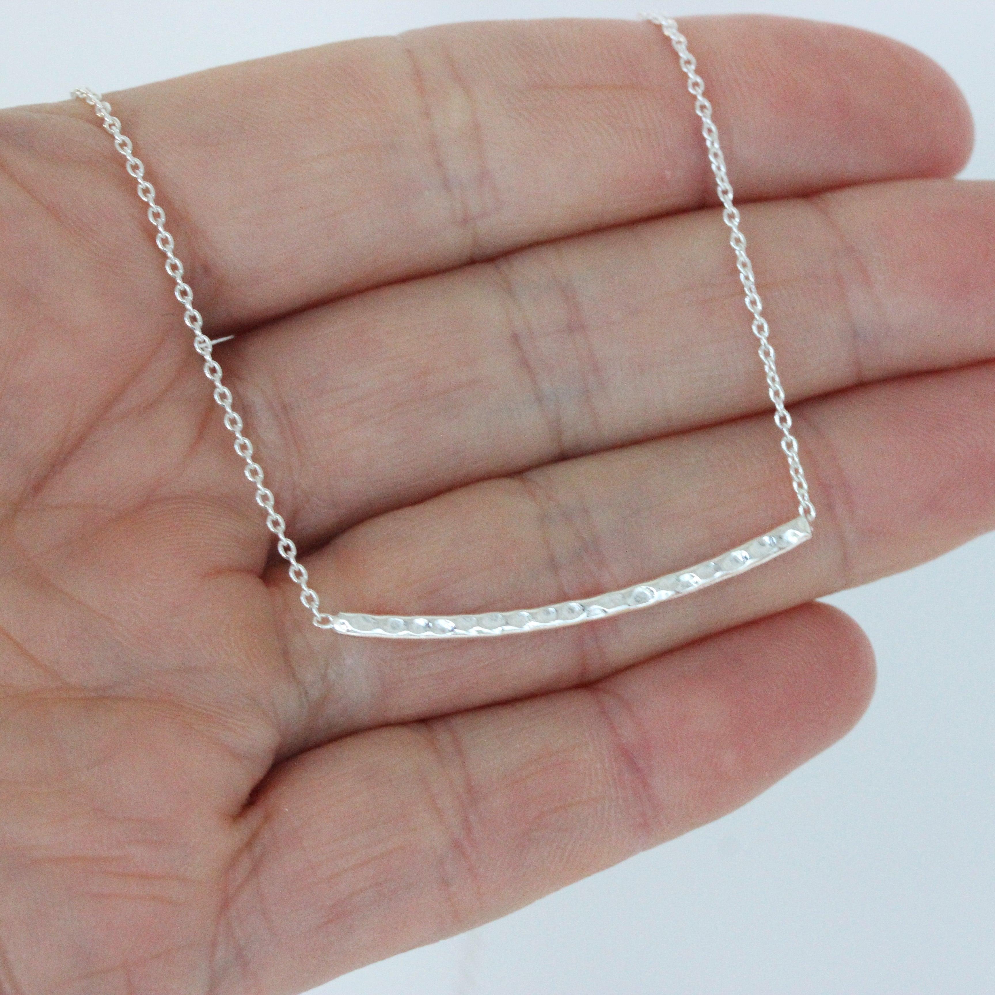 Sterling Silver Hammered Finish Horizontal Bar Necklace 40cm (Bar - 2mm X 38mm) - STERLING SILVER DESIGNS