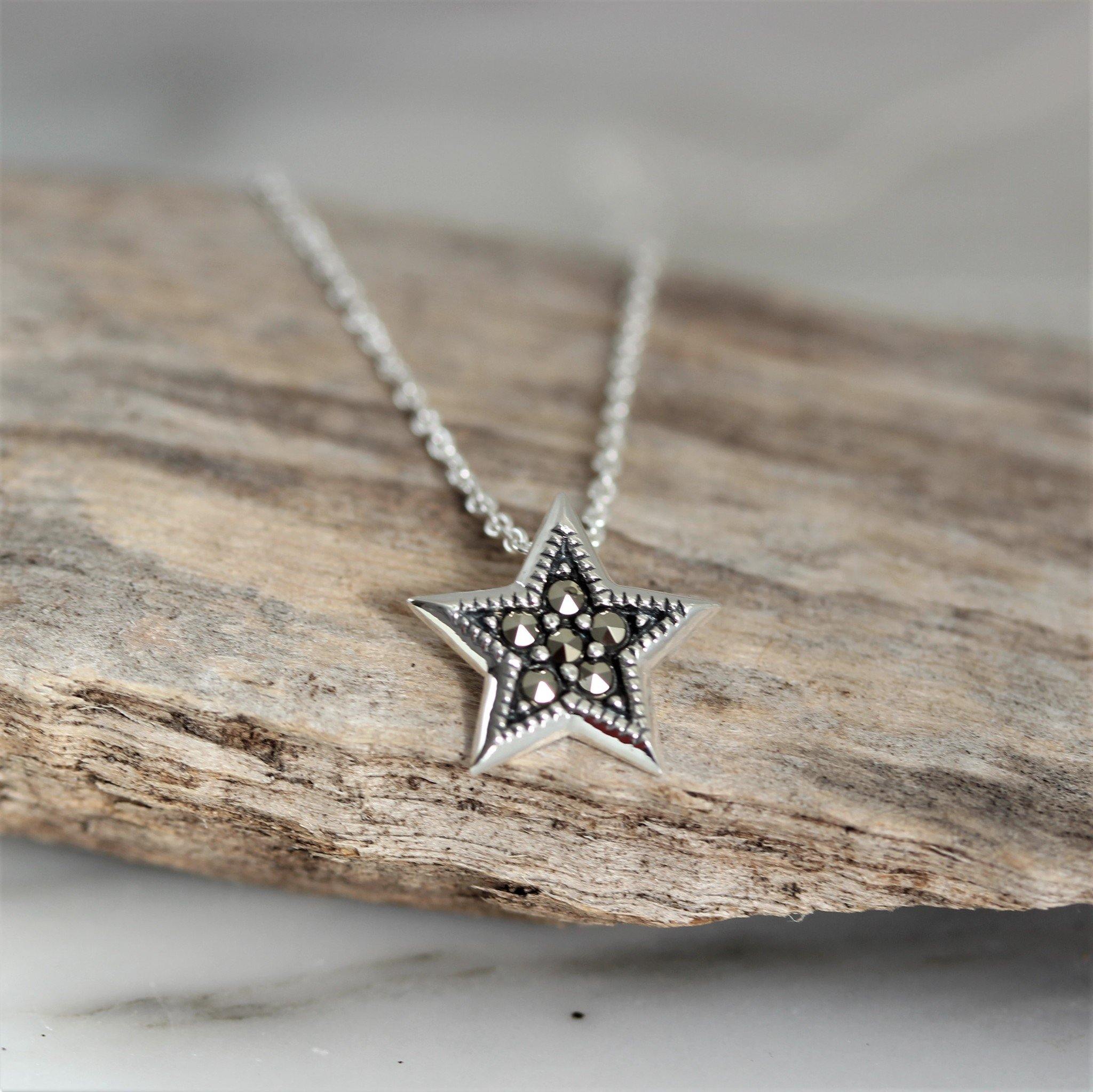 Sterling Silver Marcasite 12mm Star Pendant & 40cm Necklace - STERLING SILVER DESIGNS