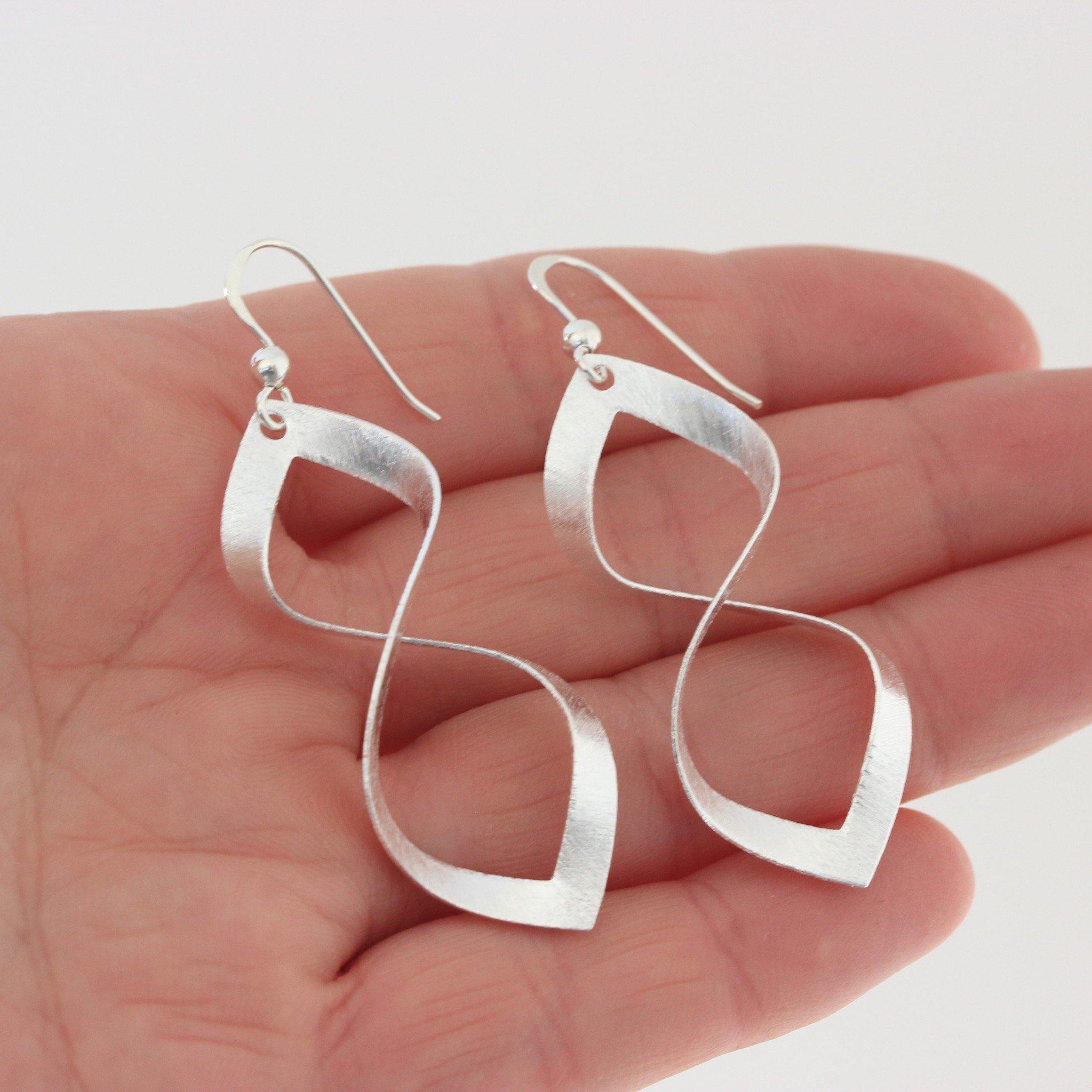 Sterling Silver Modern Twisted Number 8 Hook Drop Dangle Earrings - STERLING SILVER DESIGNS